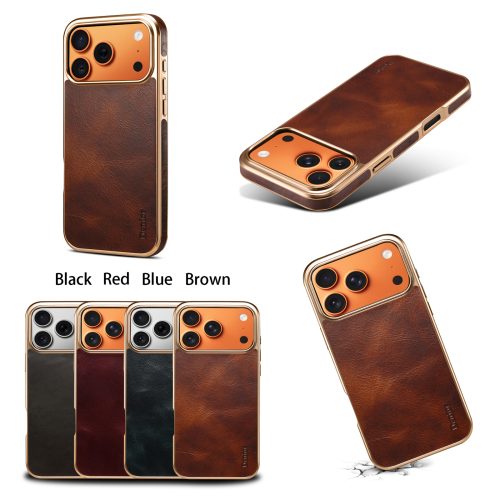 Genuine Waxed Leather Phone Case for iPhone 17 16 18 Series TPU Frame PC Back Cover Anti Fingerprint Wireless Charging