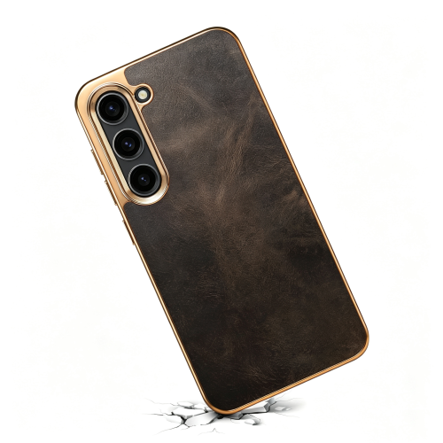 Genuine Waxed Leather Phone Case for Samsung Galaxy S23 S24 S25 S26 TPU Frame PC Back Cover Anti Fingerprint Wireless Charging