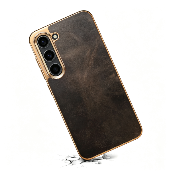 Genuine Waxed Leather Phone Case for Samsung Galaxy S23 S24 S25 S26 TPU Frame PC Back Cover Anti Fingerprint Wireless Charging
