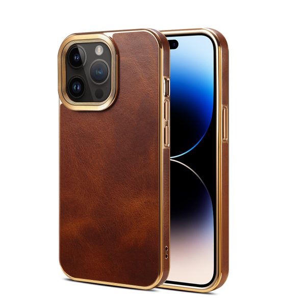 Genuine Waxed Leather Phone Case for iPhone 12 13 14 15 Series TPU Frame PC Back Cover Anti Fingerprint Wireless Charging