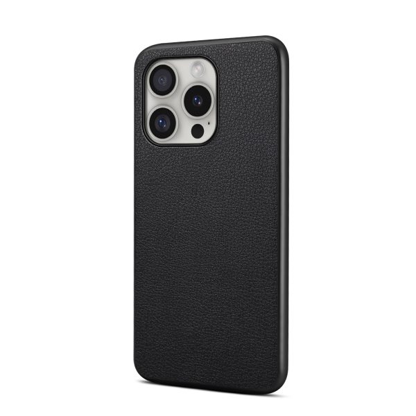 XQS-A08-3698 Luxury Togo Grain PU Leather Case for iPhone 12 13 14 15 16 Pro Pro Max, Matte Black TPU Frame, Wireless Charging, Wholesale