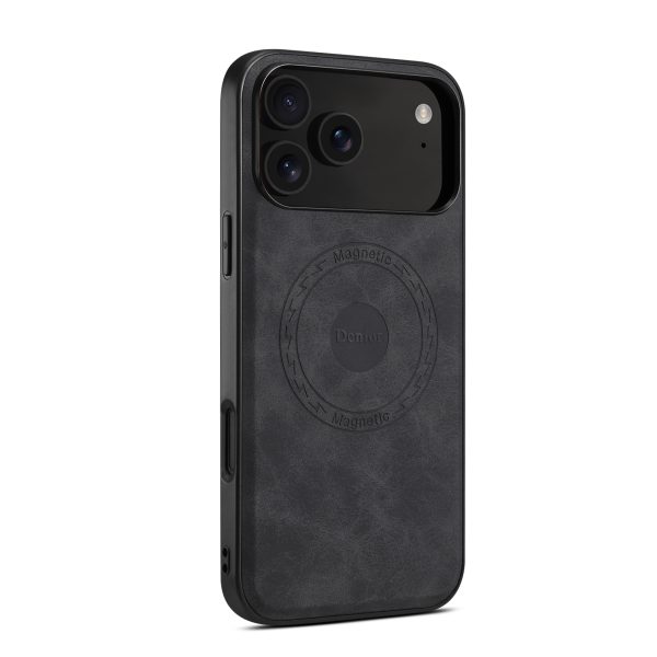 Magnetic PU Leather Phone Case for iPhone 17/18 - Matte Black (N52)