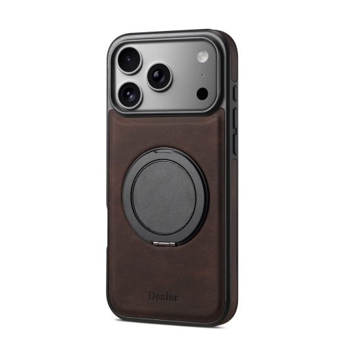 PU Leather Phone Case with 360 Degree Rotating Gear Stand Magnetic Car Mount Matte Black TPU Frame PC Back Cover for iPhone