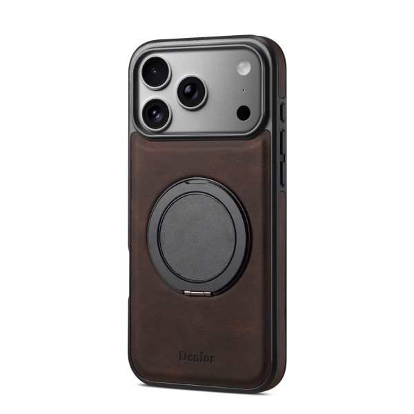 PU Leather Phone Case with 360 Degree Rotating Gear Stand Magnetic Car Mount Matte Black TPU Frame PC Back Cover for iPhone