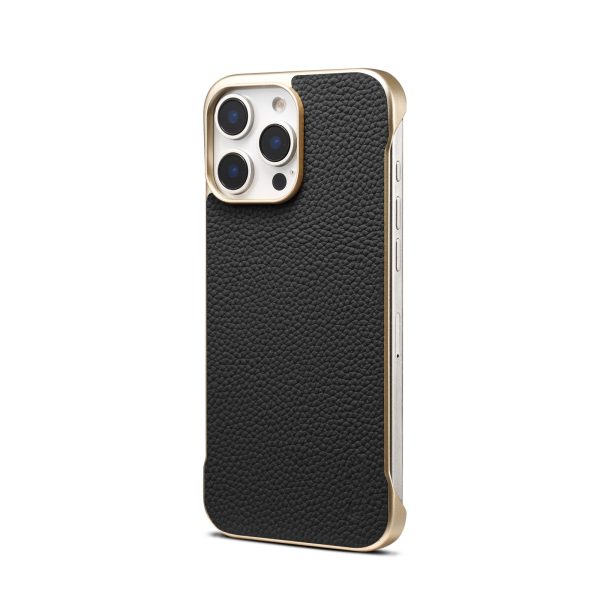 Premium Pebbled Genuine Leather Magnetic Phone Case for iPhone 16 15 14 with N52 Magnetic Wireless Charging