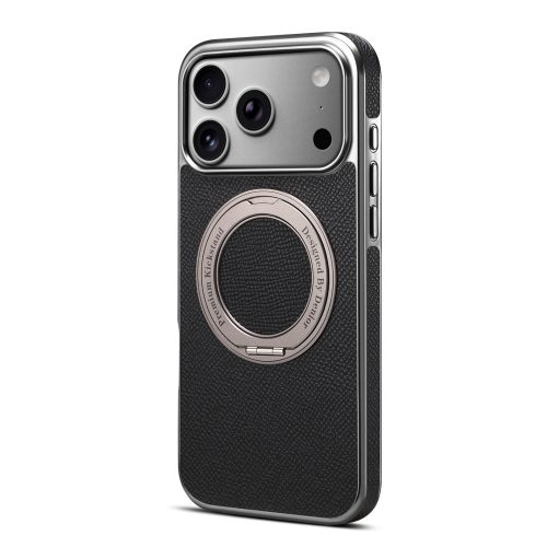 Premium Genuine Leather H-Pattern Phone Case with 360 Rotating Stand for iPhone 17 18 Series
