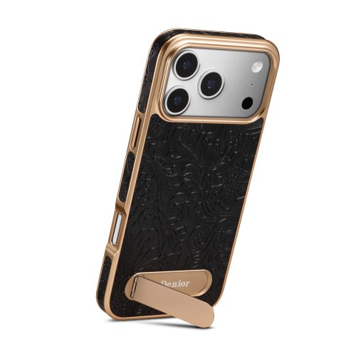 Top Grain Cowhide iPhone Case with Machine Embossed Vintage Tanghua Pattern N52 Magnetic Wireless Charging