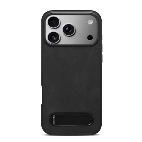 Custom Soft Touch PU Leather Case Four Sides Wrapped with Foldable One Bar Metal Kickstand for iPhone 17 18 Series