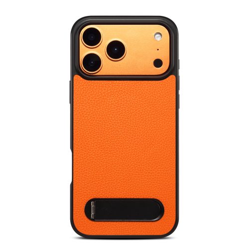 XQS-A25p3-9094 Wholesale Togo Grain Full Leather Wrapped Shell for Apple iPhone 17 18 Matte TPU Bumper Black Orange