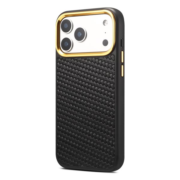 XQS-A26p1-9634 Wholesale Top-Grain Cowhide Weave Cover for Apple iPhone 17 18 with AI Key Double Lanyard Holes