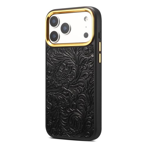 Wholesale Retro Tang-Flower Cowhide Shell Cover for Apple iPhone 17 18 with AI Key Lanyard Holes