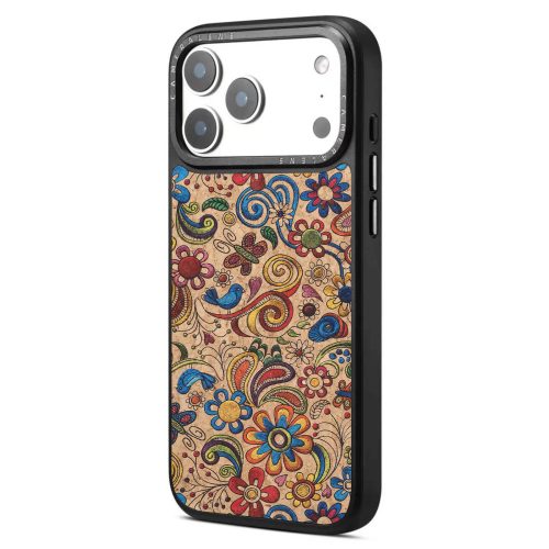 Cork Eco Phone Case with Folk Embroidery Style Printed Pattern Bayer PC TPU Thick Protection N52 Magnetic Wireless Charging