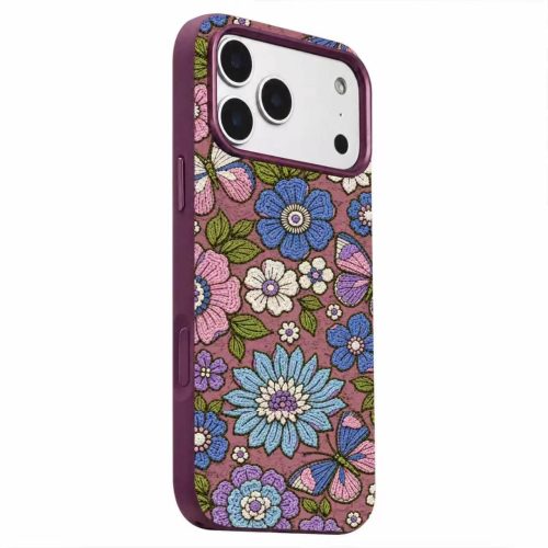 Cork Phone Case with Imported Folk Style Print Metal Camera Frame AI Camera Button N52 Magnetic Wireless Charging