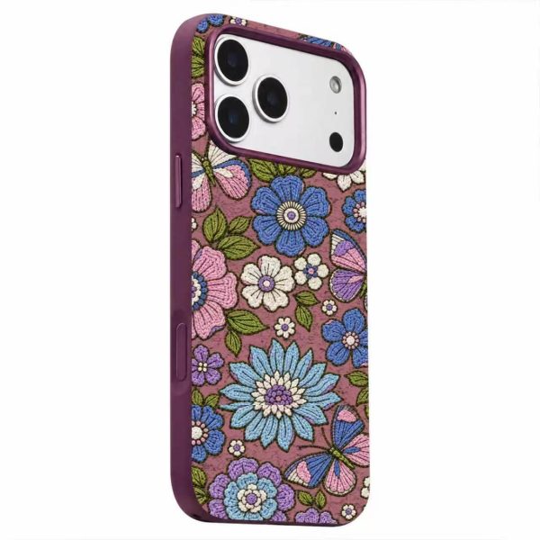Cork Phone Case with Imported Folk Style Print Metal Camera Frame AI Camera Button N52 Magnetic Wireless Charging