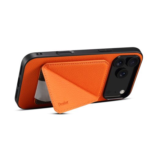 Orange Togo Texture PU iPhone 17 18 Case Magnetic Card Wallet RFID Protection Wireless Charging Compatible Wholesale