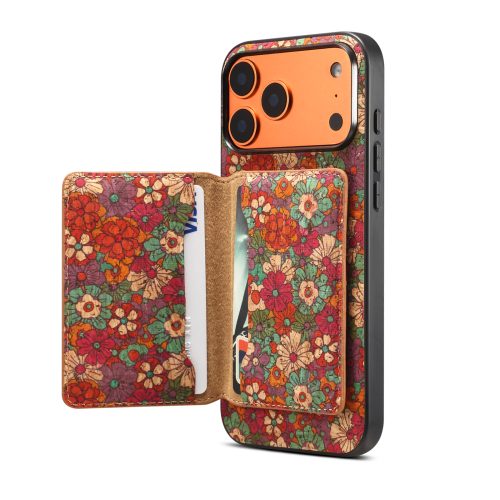 Summer Red Sunflower Green Wine Cork Phone Case Floral Pattern TPU PC Cover Magnetic Card Holder for iPhone 14-18
