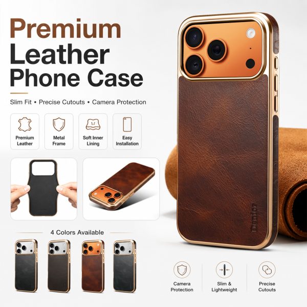 calowv51_00 Genuine Leather Phone Case - Top Grain Oil Wax, TPU Frame & PC Backplate (4 Colors)