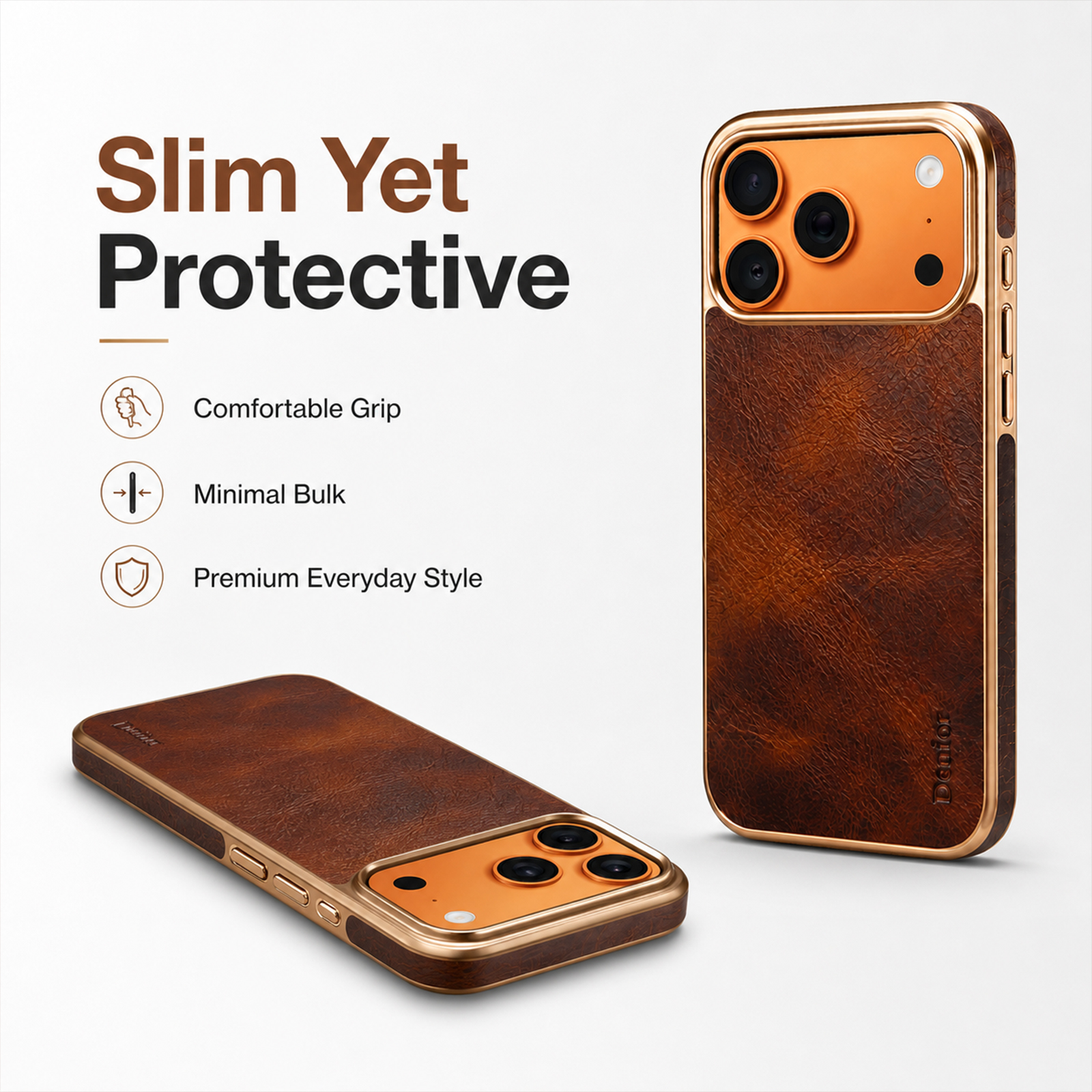 Genuine Leather Phone Case   Top Grain Oil Wax, TPU Frame   PC Backplate