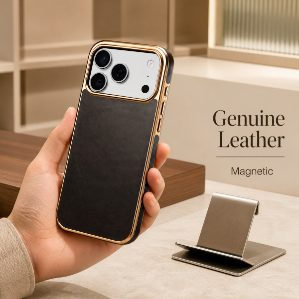 calowv51_02 Genuine Leather Phone Case - Top Grain Oil Wax, TPU Frame & PC Backplate (4 Colors)