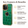 calowv52_01 Genuine Leather Phone Case for iPhone 12-16 - Brown Cowhide, Gold Frame