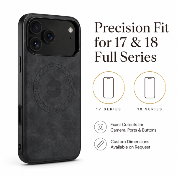 Magnetic PU Leather Phone Case for iPhone 17/18 - Matte Black (N52)