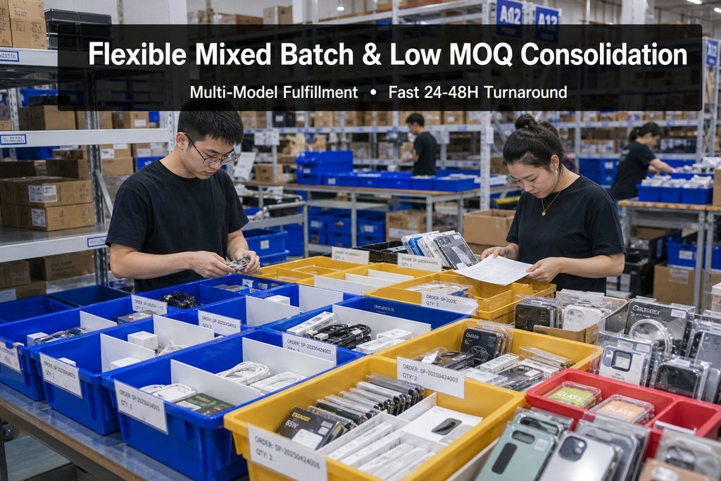 Mixed-model batch stocking and consolidation sorting in the warehouse