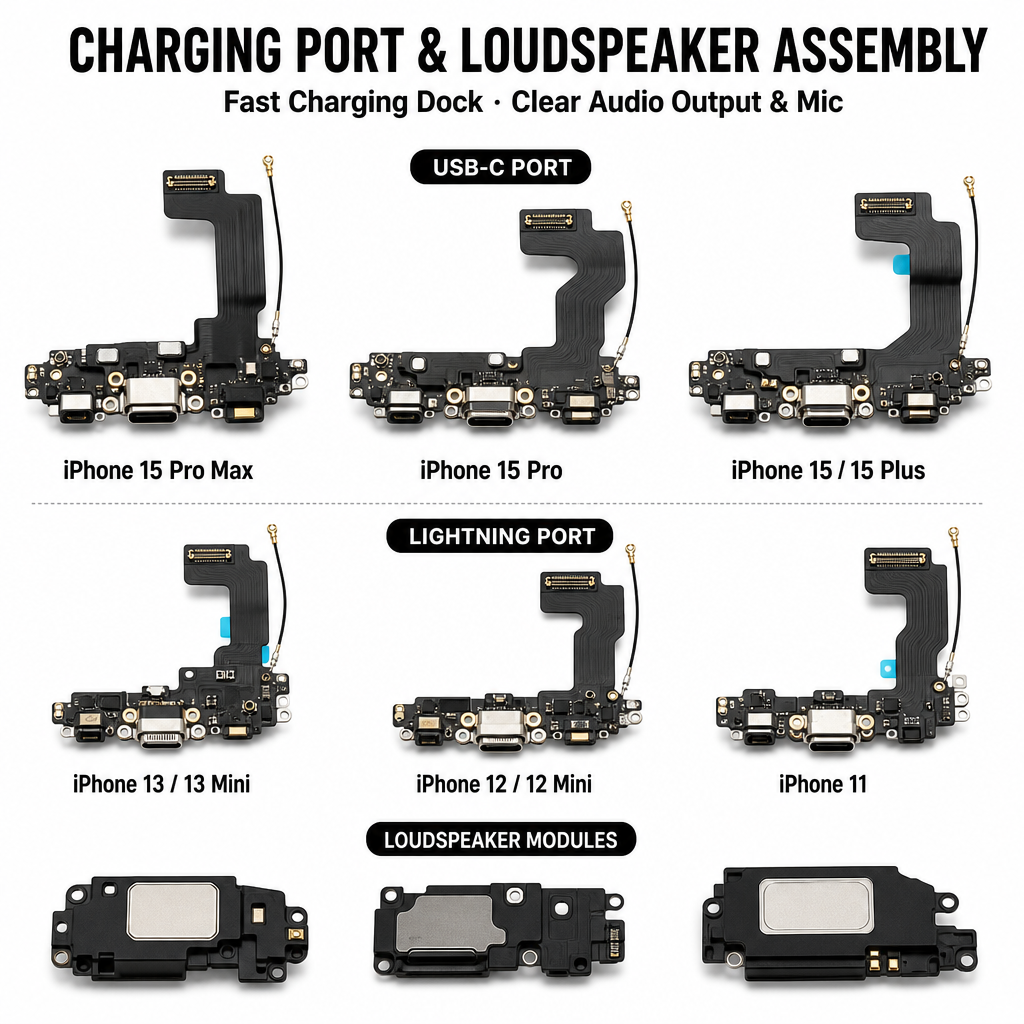 Charging Port Loudspeaker Assembly Flex Cable Compatible With iPhone 15 Pro Max 15 Plus 13 Mini 12 11 Repair Replacement