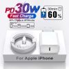 30W PD USB C Fast Charger Wall Plug Type C Charging Cable for iPhone 11 12 13 14 15 16 17 Air Pro Plus