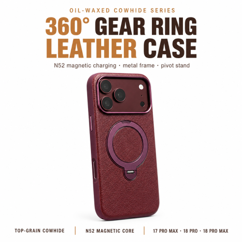 H2095aea3a496421291e011677fad2a65B.png Oil Wax Top Grain Leather Case for 17 Pro Max for iphone 18 Pro case Magnetic Wireless Charging Kickstand Electroplated Luxury