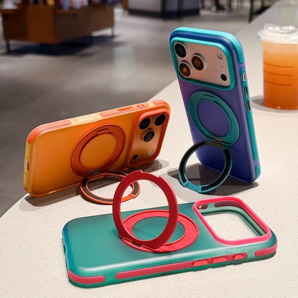 Premium Skin-friendly Translucent Matte Magnetic Case for iPhone 13-18, 360 Degree Swivel Kickstand Hybrid Protective Cover