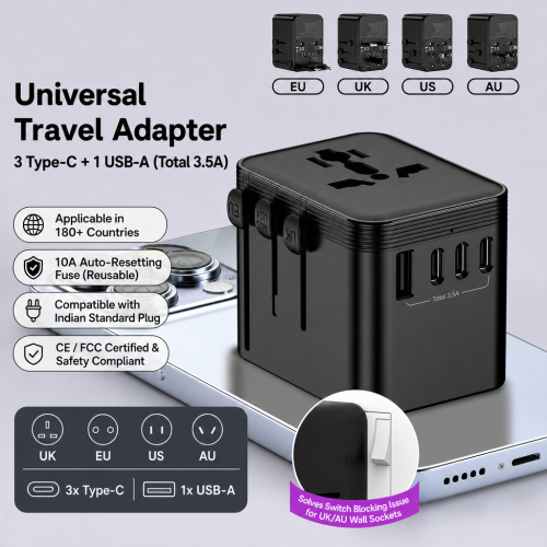 Cross-border E-commerce Multi-function Converter 3-port USB-C/USB-A Travel Socket One-to-many Charging Adapter Plug Outlet