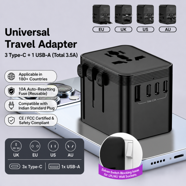 Cross-border E-commerce Multi-function Converter 3-port USB-C/USB-A Travel Socket One-to-many Charging Adapter Plug Outlet