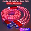 3 in 1 LED Phone Charger Cable TPE USB Type C Micro USB Glowing Charging Cord for Smartphone Tablet