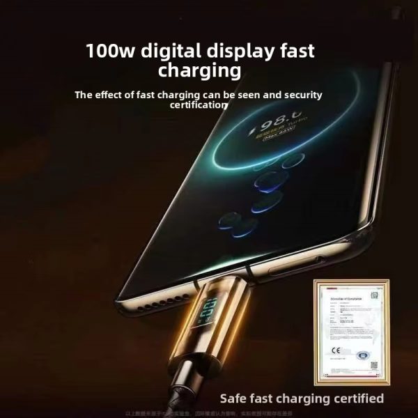 120W USB Type C Fast Charging Data Cable Digital Display Smart Power Off Braided Cord for Phone Lap Tablet