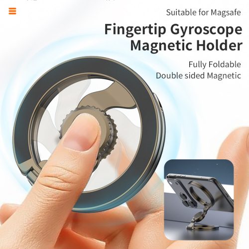 Fingertip Gyroscope Magnetic Phone Holder Fully Foldable Double Sided Stand with Kickstand for Smartphone