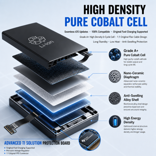 High Density Li-Ion Replacement Battery Compatible for iPhone 4 to 16 Pro Max Cobalt Cell Fast Charging