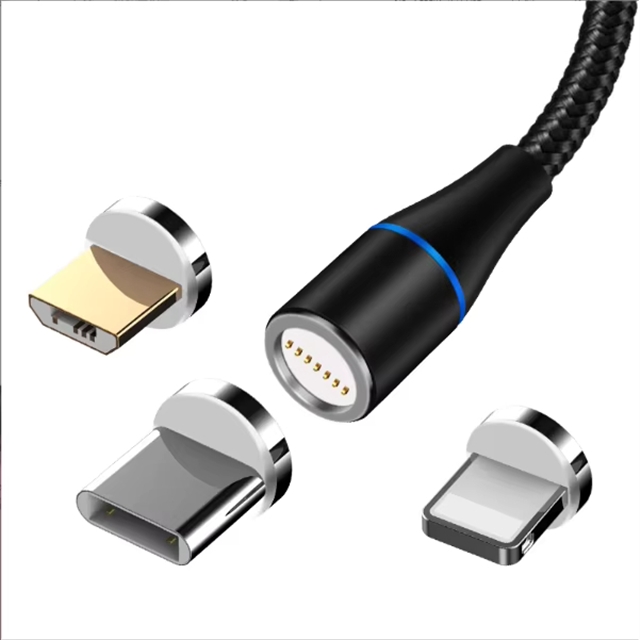 1M 3A Magnetic LED Charging Cable 3 in 1 Fast Charge USB Data Cord for Android IOS Power Bank Braided Nylon