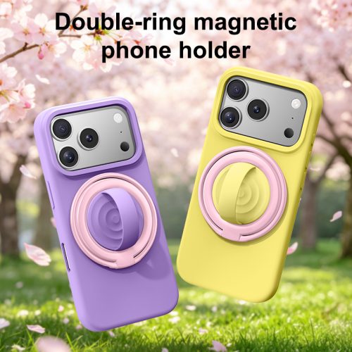 Double Ring Magnetic Phone Holder Silicone Grip Stand with Foldable Kickstand for Hands Free Viewing Smartphone
