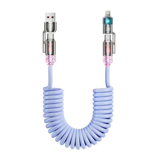240W Spring Car Charging Cable 4 in 1 USB a Type C Multi Connector Fast Charge Data Cord With Aromatherapy Function