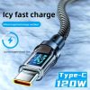 120W USB Type C Fast Charging Data Cable Digital Display Smart Power Off Braided Cord for Phone Lap Tablet