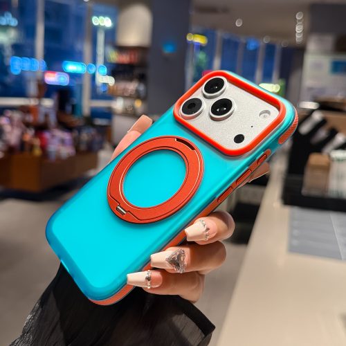 360 Rotation Kickstand Magnetic Case for iPhone 18 17 16, Translucent Frosted TPU PC TPE Shockproof Back Shield Case