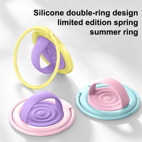 Double Ring Magnetic Phone Holder Silicone Grip Stand with Foldable Kickstand for Hands Free Viewing Smartphone