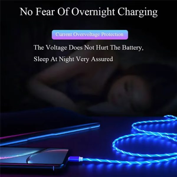 3 in 1 LED Phone Charger Cable TPE USB Type C Micro USB Glowing Charging Cord for Smartphone Tablet