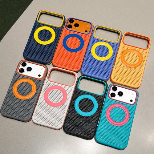 H91e9c420ff9e4bc595ccfdc9227dd66eZ.jpg Magnetic Ring Kickstand Phone Case for iphone 18 Pro case 17pro 16pro15pro Dustproof Honeycomb Heat Cooling Shield Case OEM