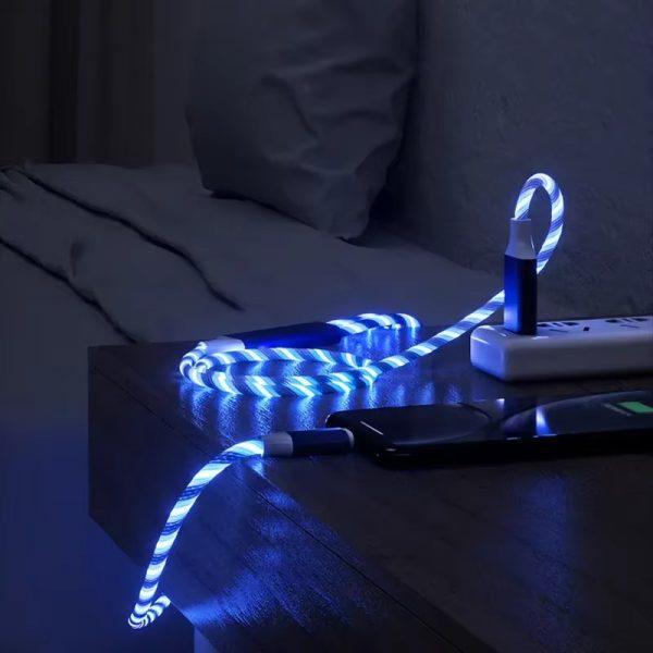 3 in 1 LED Phone Charger Cable TPE USB Type C Micro USB Glowing Charging Cord for Smartphone Tablet