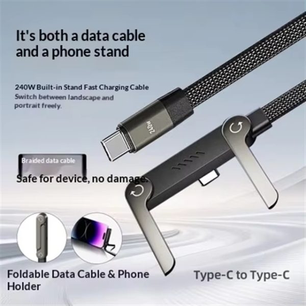 240W USB Type C Fast Charging Data Cable Phone Stand for Mobile Phones Tablets Gaming Devices