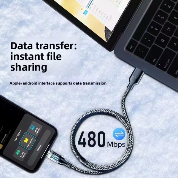 120W USB Type C Fast Charging Data Cable Digital Display Smart Power Off Braided Cord for Phone Lap Tablet