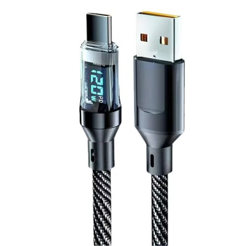 120W USB Type C Fast Charging Data Cable Digital Display Smart Power Off Braided Cord for Phone Lap Tablet