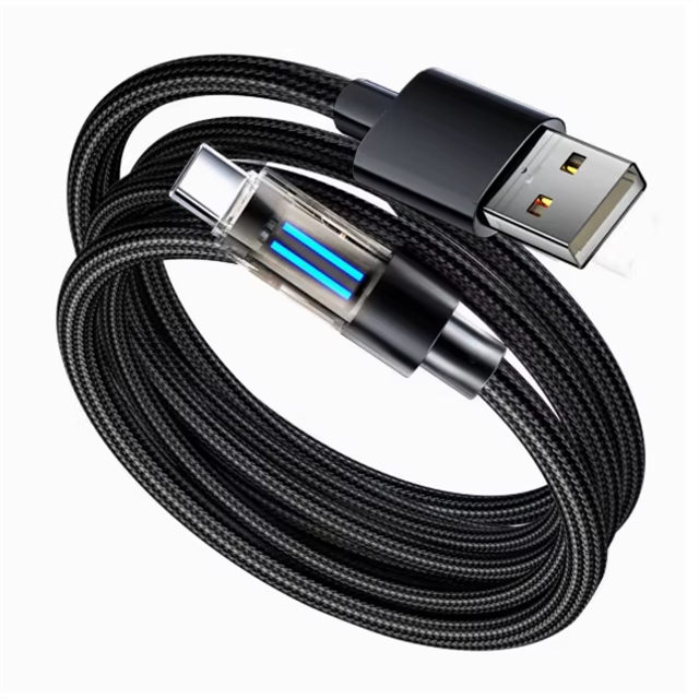 100W PD Fast Charging Cable USB C to USB C Data Cord With LED Indicator Braided Jacket for Lap Phone Tablet
