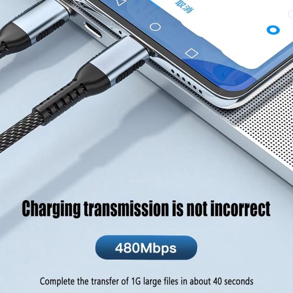 2M 6A PD 240W USB C Cable Fast Charging Data Sync Braided Type C Charger Cord With Smart Chip for Lap Phone Tablet